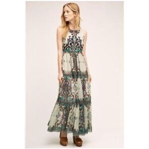 Anthropologie Bhanuni by Jyoti Madera Maxi Dress Harbor Gray and Teal 0